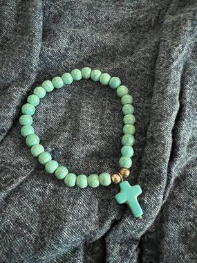 Turquoise Bead Cross Stretch Bracelet - Women Jewelry